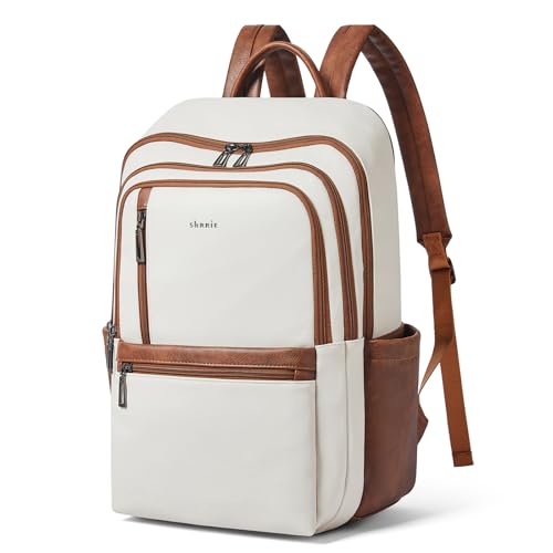Shrrie 17 inch Leather Laptop Backpack for Women, Large Travel Backpack with 6 Compartments,...