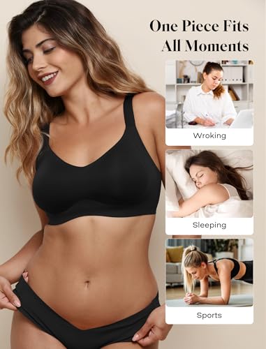 Image of COMFELIE Minimizer Seamless Wireless Bra Full Coverage V-Neck Soft Breathable Bras for Women Push Up Everyday Bra