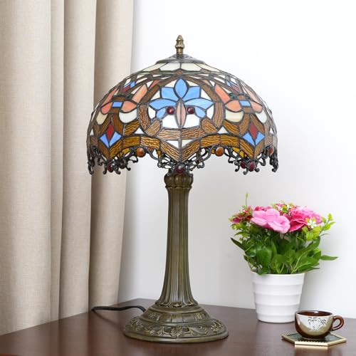Image of Tiffany Lamp Stained Glass Table Lamp Antique Desk Light for Bedside Nightstand Bedroom Living Room Home Office Unique Cute Accent Decor Light Include LED Bulb