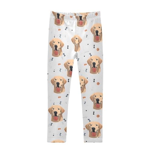 Golden Retriever Dog Faces Bones Girls Leggings Ultra Soft Compression Yoga Gym Pants for Kids 4-10T