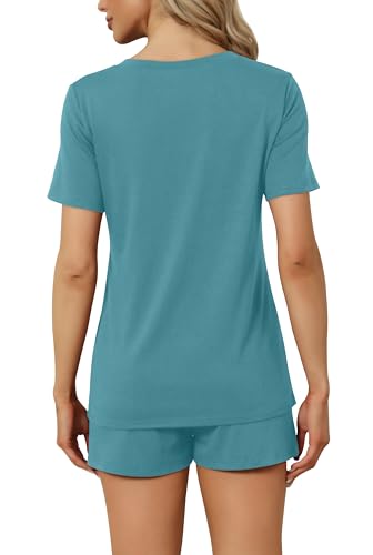 Image of RUBZOOF Women's Short Sleeve Pajama Sets with Pockets Casual V Neck 2 Piece Lounge Sets S-3XL