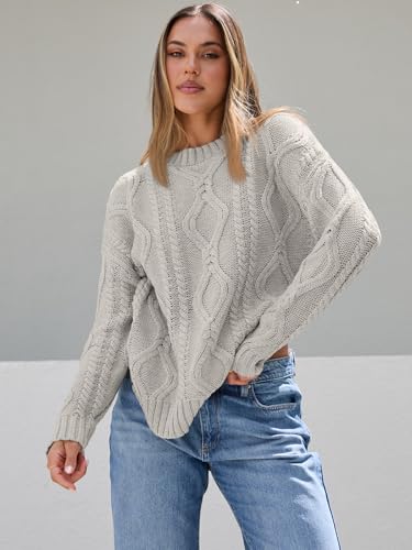 Image of Trendy Queen Women's Oversized Cable Knit Crewneck Sweaters