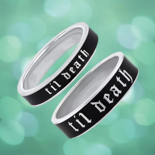 6mm Wide Til Death Ring - Black Enamel Ring, Personalized Band, Anniversary Wedding Ring, Promise Band, Stacking Band - 925 Sterling Silver3