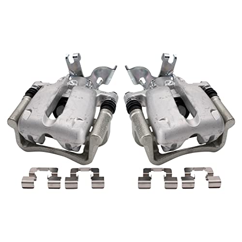 Image of TRQ Rear Driver and Passenger Side Brake Caliper Set Caliper Brackets Hardware Compatible with 14-15 Chevrolet Malibu L4 2.5L 14 Chevrolet Malibu L4 2.4L 16 Limited