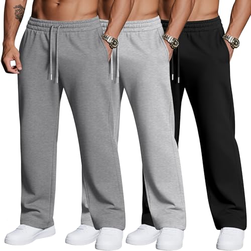 3 Pack Men's Big and Tall Sweatpants Athletic Workout Lounge Pants Plus Size Drawstring Joggers with 3 Pockets