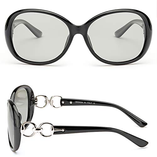 FIMILU Occhiali Da Sole Fotocromatici Polarizzati Con Montatura Classica  Oversize Da Donna Per Esterno Con Protezione Uvb Uva Al 100% (Cornice Nera/ Fotocromatici Polarizzati Occhiali Da Sole) -