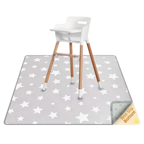Dicke Spritzmatte für Hochstuhl, 130 cm, 4-lagige, wasserdichte Spritzmatte mit rutschfester Unterseite, Babynahrung, Bodenmatte für Kunst/Handwerk/Malen/Spielzeit/Picknick-Matte, leicht zu reinigen