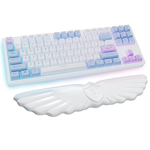 Sushret Angel Wing Cloud Keyboard Wrist Rest, Soft Leather Memory Foam Keyboard Wrist Support for Pain Relief, Ergonomic Anti-Slip Cute Computer Palm Rest for PC Gaming/Laptop/Hand Pad (1-Wing White)