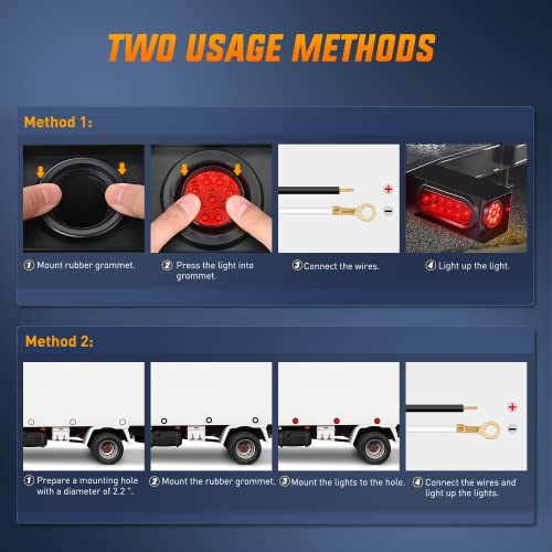 Image of Nilight 2 inch Round Marker Light 2PCS Red 9LED Indicator Clearance Lights | Flush Mount With Plug Grommet Pigtail Hardwired For 12V Truck Trailer Tractor Buses Vans Boat Mechanical Lighting Lamps