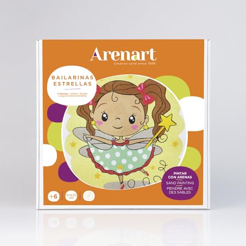 Arenart | Pack 2 Dessins Ballerines Etoiles 30x30cm | peindre avec des sables colorés | Artisanat pour fille | Dessin d'enfants | +6 ans