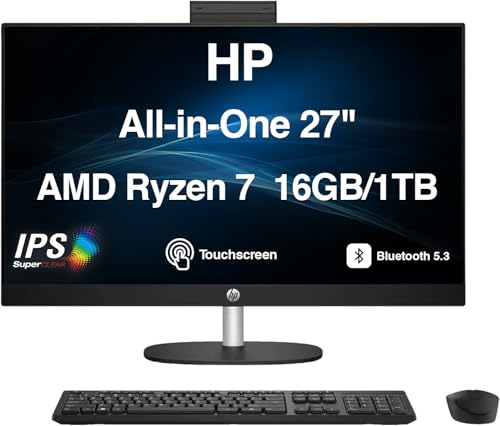 Image of HP 27 Business All-in-One 27 inch Touchscreen IPS FHD (1920x1080) Display | (AMD Ryzen 7 7730U, 16GB DDR4, 1TB PCIe SSD, AMD Radeon Graphics, WiFi 6, Webcam, Bluetooth 5.3, Win 11 Home)