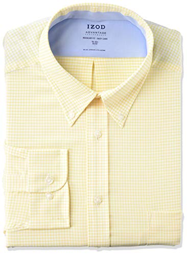 IZOD Men's Dress Shirt Regular Fit Stretch FX Cooling Collar Check, Bright Yellow, 17