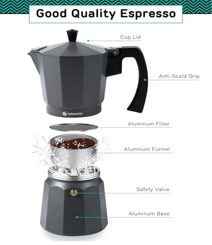 Image of Coffee Gator Moka Pot Aluminum - 6 Cup, 12oz Stovetop Espresso Maker