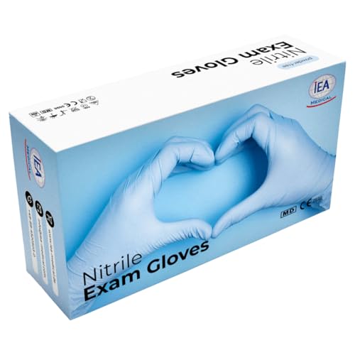IEA Medical Gants en nitrile taille L - Gants à usage unique, Gants jetables, Gants d'examen, Sans latex, Sans poudre, Résistants à la déchirure, Doux pour la peau, 100 pièces, Bleu