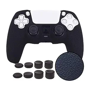 Grips Compatible for PS5 Controller Grips,Pandaren Skin Texture Pattern Cover for Sony Playstation 5 Sweat-Proof Anti-Slip Silicone Cover Hand Grip with 8pcs FPS Pro Thumbsticks Cap Protector(Black)