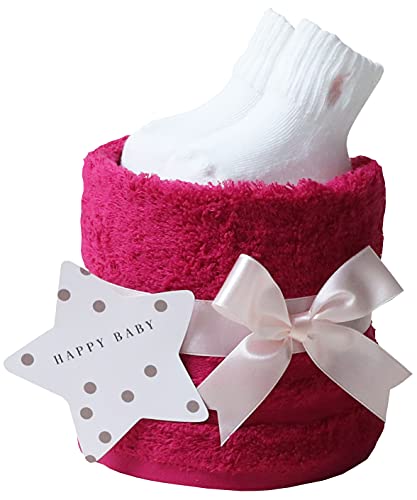 おむつケーキ研究所 ラルフローレン おむつケーキ 出産祝い 今治タオル オーガニックコットン 1段 男の子 女の子 ギフトセット ダークピンク ダイパーケーキ ベビー ソックス パンパーステープタイプSサイズ『ソックス 0〜6か月(約7〜10cm)』