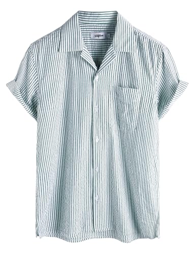 Image of VATPAVE Mens Striped Summer Shirt Casual Button Down Short Sleeve Beach Shirts Cotton Shirts for Men