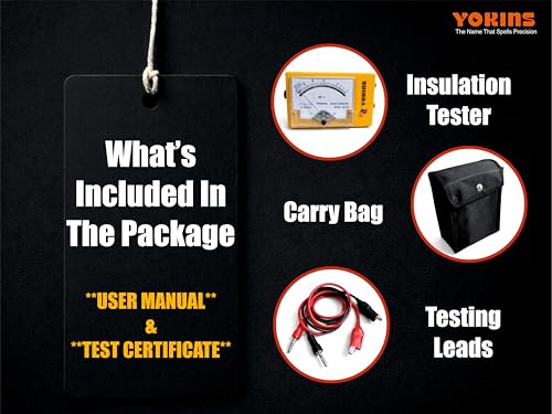 Image of YOKINS Analog Insulation Tester 1000V 2000MΩ Battery Operated Megger | Made in India | High Accuracy ±5% | IR Tester for Motor, Cable, Transformer | with Battery & Leads (BA-10020)