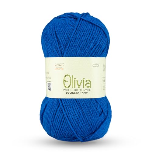 Image of Ganga Acrowools Acrylic Olivia, Double Knit Yarn. Hand Knitting and Crochet Yarn. Oekotex Class 1 Certified. Pack of 2 Balls - 100Gms Each.Shade No -OLV0050 Royal Azure