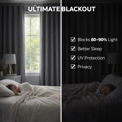 Image of Blackout Curtains for Bedroom Pack of 2 - Grey 6 Feet Long, 4.5 Ft Wide, Thermal Insulated Room Darkening Curtains, Light Blocking, Noise Reducing & Energy Saving Drapes (6 x 4.5 Ft)