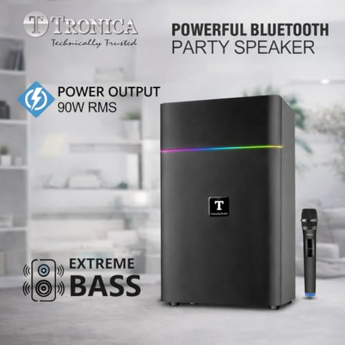 Tronica Boom Box Bluetooth Party Speaker 90W RMS with Dual Mics (Wired & Wireless) | Powerful Bass | USB/FM/AUX Smart TV Compatible | Remote Control | Vivid RGB Lights | Karaoke & Home Theater System 3 41NZiTmfaEL