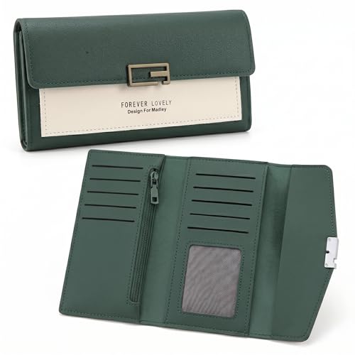 Image of Kraptick Women's Wallet - Stylish & Compact Clutch Purse, Card & Coin Holder with 13 Slots, Money Organizer & Travel Wallet for Women (Green)