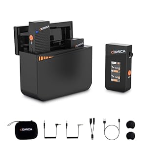 COMICA Vimo C3 Wireless Lavalier Microphone with Noise Cancellation, 656ft Transmission, Gain Control, Compact Wireless Lapel Microphone for DSLR Cameras/Android/Live-Streaming/Vlogging/YouTube