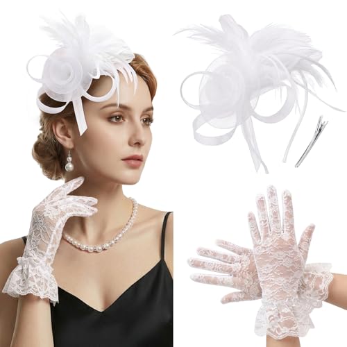 Image of DRESHOW Fascinators Hats for Women Tea Party Fascinator Hats Vintage 50s Headwear Cocktail Wedding Church Derby Hat