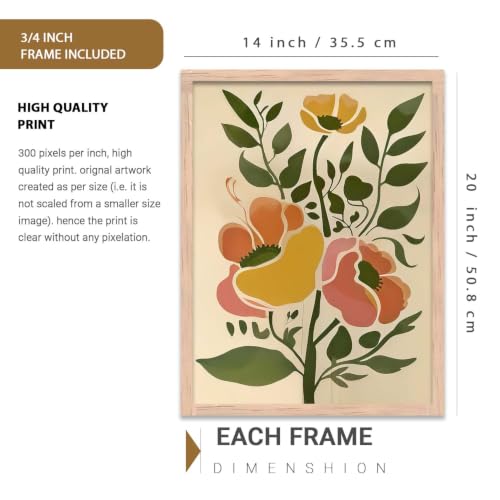 Image of kotart Botanical Art Home Decoration Painting | Floral Paintings With Frame For Living Room Bed Room Hotel Wall Decor Digital Reprint Set of 3 (14x20 Inch)