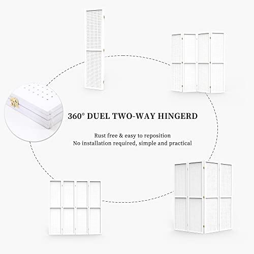 Duraspace 4 Panel Room Divider 5.6 Ft Pegboard Display Folding Wood Privacy Screen Pegboard Stand Organizer For Jewelry, Craft, Cloth, Art Display (White) #TOP1