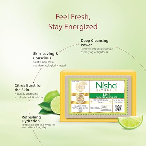 Image of Nisha Lime Body Cleansing Soap Bar 125g - Paraben Free, Vegan, Gentle Cleanse for Soft & Supple Skin, Suitable for All Skin Types, Men & Women