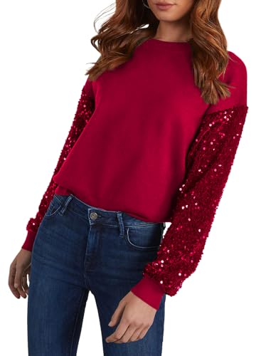 miduo Womens 2025 Fashion Crewneck Sequin Long Sleeve Casual Patchwork Sparkle Shimmer Pullovers Sweaters