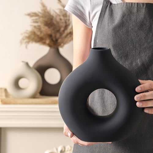 Ceramic Vase Home Table Decor - Flower Vases Set of 3 Small Living Room Centerpiece Decorations for Shelf Bedroom Office Kitchen Dining Desk Modern Aesthetic Farmhouse Decorative (Classic) - Image 6