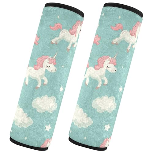 Seat Belt Covers 2 Pack Cartoon Unicorns Car Seat Strap Covers Super Soft Cute Car Seat Neck Cover for Boys Girls Adults Babies M