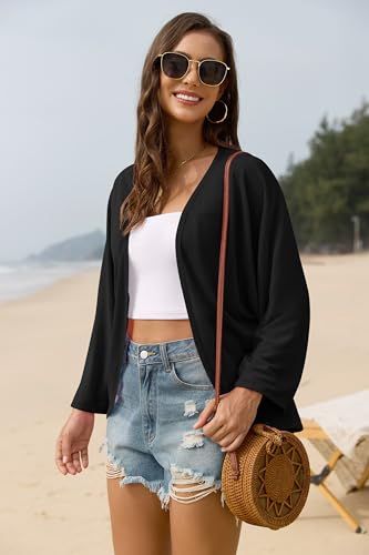 Image of Iandroiy Women's Open Front 3 /4 Sleeve Batwing Cardigan Lightweight Summer Kimono Cover Ups