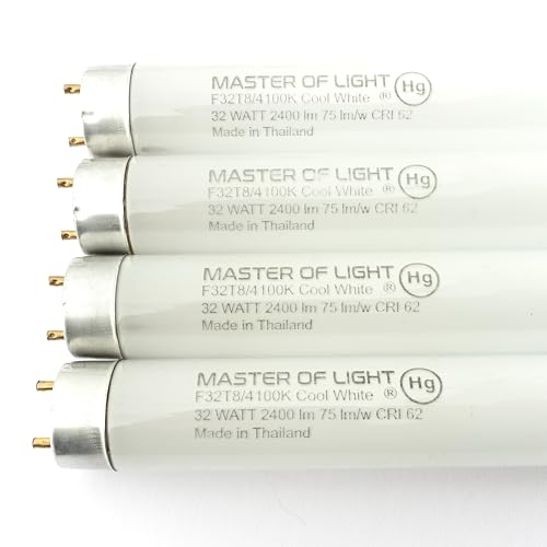 F32T8/CW (4 Pack) 4 ft 48 inch 32 Watt T8 Fluorescent Tube Light Bulb 4100K Replaces F32T8/841/PRO/ECO F32T8/SPX41/ECO F32T8/SP41/ECO FO32/741/ECO F32T8/HL741/ALTO F32T8/TL741/Alto