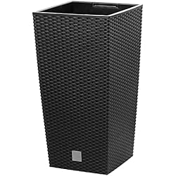 Macetero Alto Ratan Rato Square Macetero de ratán de 26,6 l, Interior y Exterior, con Caja Interior, Resistente a la Intemperie