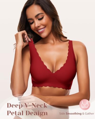 Image of Deep V Petal Bras for Women No Underwire Soft Wireless Bras Comfort Seamless Bralettes with Extender