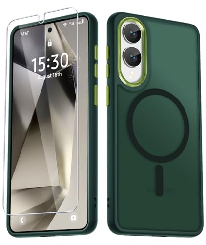 Image of for Samsung Galaxy S25 Edge Case, Matte Magnetic Phone Case with 1 Screen Protector, Support for Magsafe, Translucent Frosted Shockproof Protective Cover for Samsung Galaxy S25 Edge, Dark Green