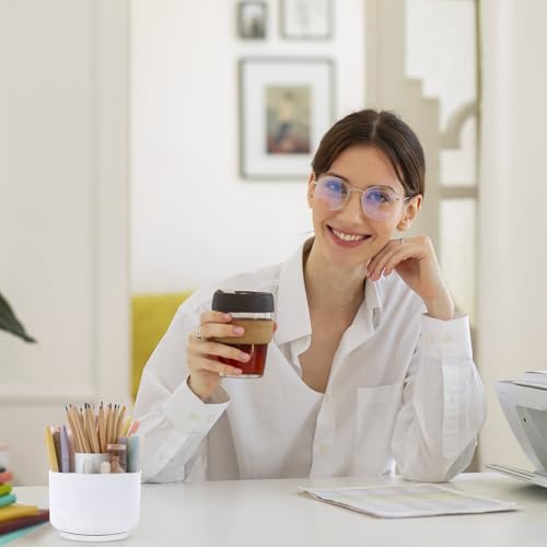 Image of SKYDUE 360 Degree Rotating Desk Organizer, Dual-Purpose Pencil Pen Holder for Desk, Rotating Pencil Cup with Stickers, Office Supplies, Desk Decor for Office, School, Home
