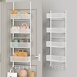 SWTYMIKI Over The Door Purse Organizer - Wall Mounted Purse Rack with 4 Adjustable Metal Basket and 6 Hooks, Hanging Bag Rack for Handbag Organizer, Bag Storage Can Use As 1/2 Part, for Door, Closet