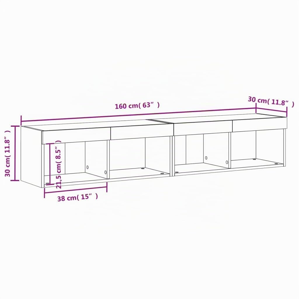 vidaXL TV-Schränke mit LED-Leuchten 2 STK. Weiß 80x30x30 cm