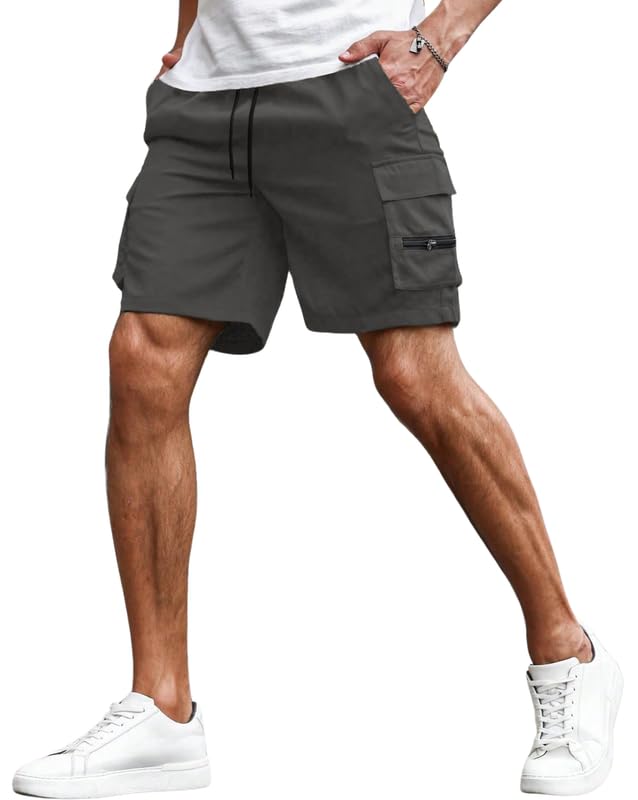 Image of SMOWKLY Men's Cotton Casual Relaxed Regular Fit Camo Cargo Shorts || Drawstring & Elastic Waist Multi Pocket Summer Beach Hiking Outdoor Work Half Pant