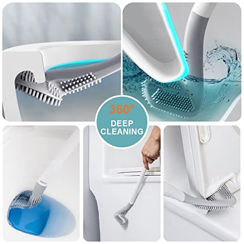 Image of Toilet Brush, Long Handle Golf Toilet Brush with Holder 360 Deep Cleaning Flexible Silicone Toilet Cleaner Brush Wall Mounted for Bathroom (Black)