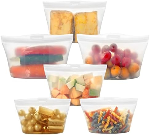 SPLF 6 Pack Silicone Reusable Food Storage Bags, BPA Free Meal Prep Containers, Reusable Ziplock Bags, Microwave Dishwasher Freezer Safe Silicone Sandwich Snack Lunch bag Bowl