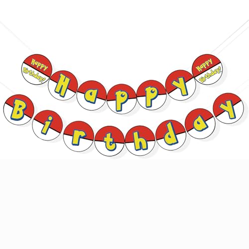 Cartoon Red White Happy Birthday Banner 5.1 Round Letter Garland DIY Assembly with Pre-Punched Holes Thick Cardstock Hanging Party Decoration for Wall Backdrop Indoor Outdoor