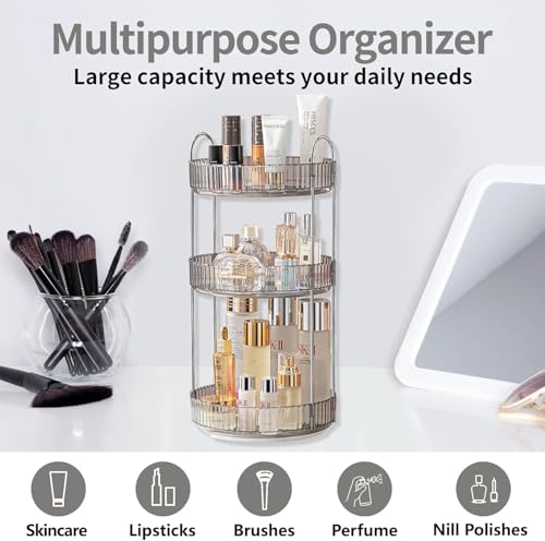 Image of Xmart India 360 Rotating Makeup Organizer - Transparent Cosmetic & Skincare Storage Rack for Dressing Table Lipstick, Perfume, Beauty Accessories & Bathroom Counter Organizer (3 Layer, Clear)
