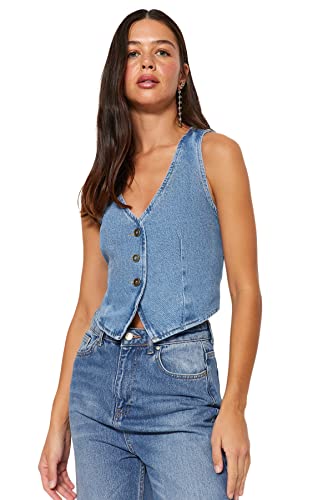 Débardeur col en V en denim ajusté bleu haut de gamme mode intemporelle femme