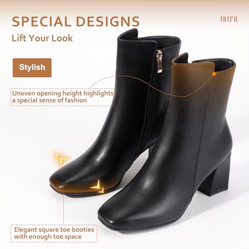 IDIFU Women's Ada Fashion Square Toe Ankle Boots Low Block Heel Short Boots Side Zipper Booties Shoes- Half Size Larger4