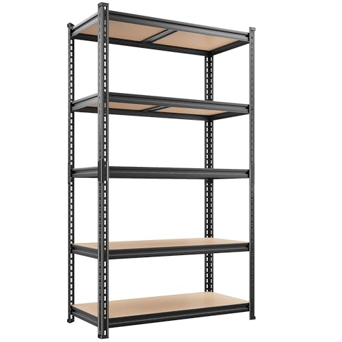 Reibii 2400Lbs Storage Shelves 5 Tier Garage Shelving Heavy Duty Black